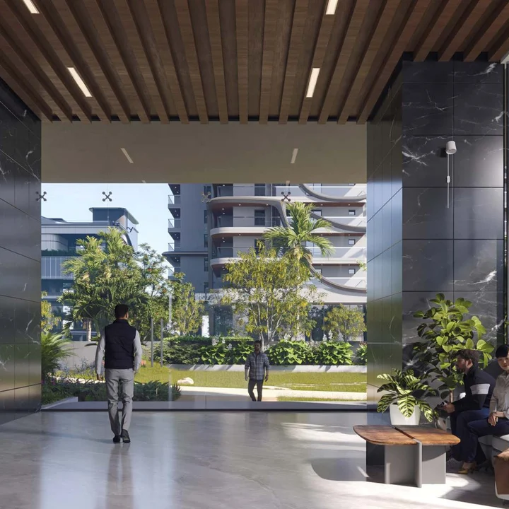 Fortune Suraj Bhan Grande double-height private tower lobby with a garden view