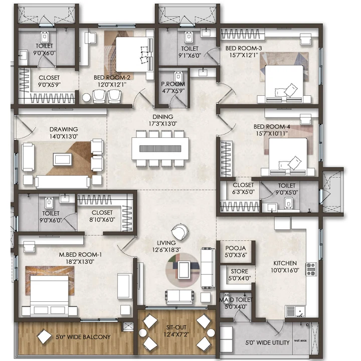 Fortune Suraj Bhan Grande 4 BHK Residence 2 floor plan of 3,350 sq ft Fortune Suraj Bhan Grande 4 BHK Residence 2 floor plan of 3,350 sq ft