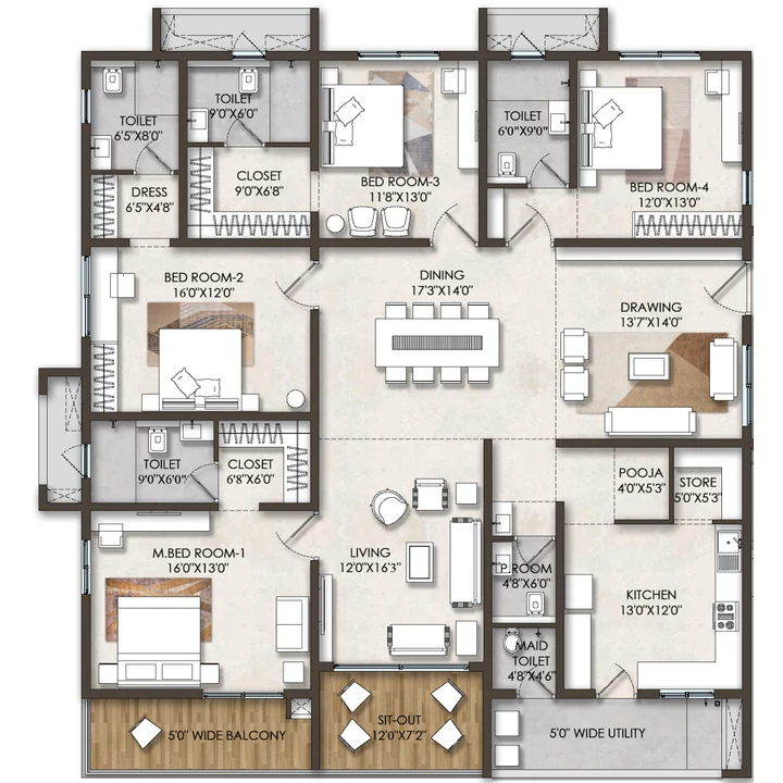 Fortune Suraj Bhan Grande 4 BHK Residence 4 floor plan of 3,350 sq ft
