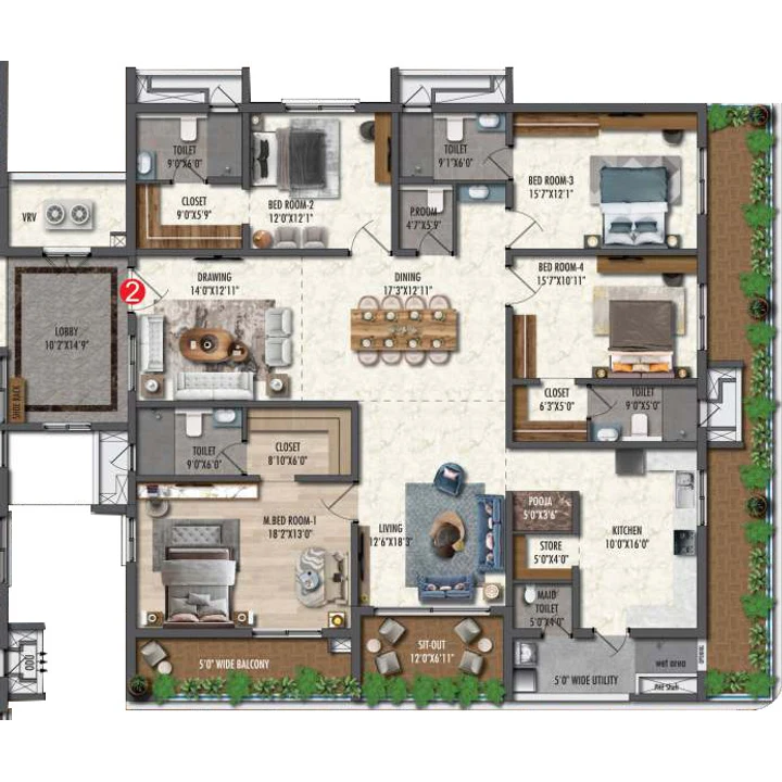 Fortune Suraj Bhan Grande 4 BHK Residence 2 floor plan of 3,748 sq ft Fortune Suraj Bhan Grande 4 BHK Residence 2 floor plan of 3,748 sq ft